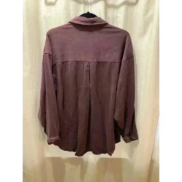 PILCRO (Anthropologie) M Maroon Acid-Wash Corduroy Shrunken Shacket - Picture 2 of 3